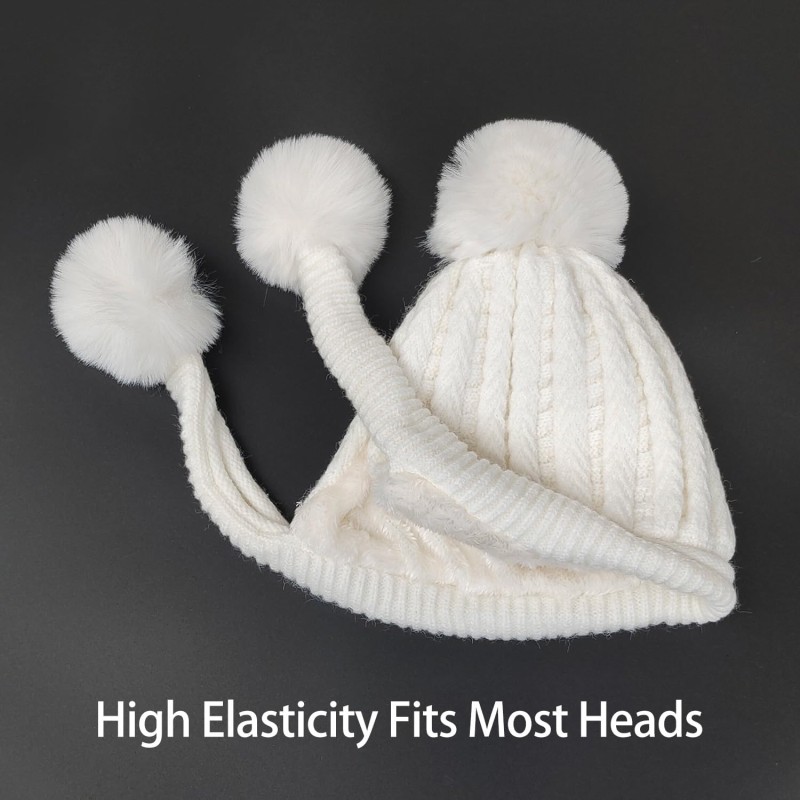 White Women's Sherpa Lined Beanie & Circle Scarf Set White Women's Sherpa Lined Beanie and Circle Scarf Set with Ear Flaps