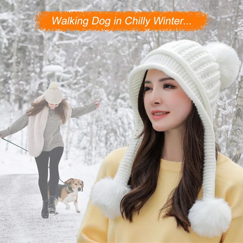 White Women's Sherpa Lined Beanie & Circle Scarf Set White Women's Sherpa Lined Beanie and Circle Scarf Set with Ear Flaps