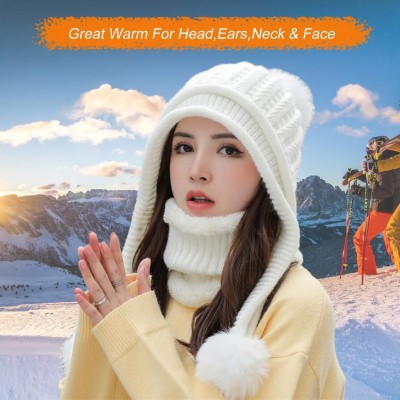 White Women's Sherpa Lined Beanie & Circle Scarf Set White Women's Sherpa Lined Beanie and Circle Scarf Set with Ear Flaps