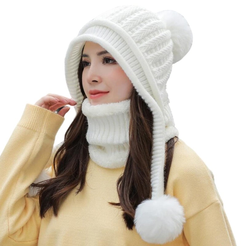 White Women's Sherpa Lined Beanie & Circle Scarf Set White Women's Sherpa Lined Beanie and Circle Scarf Set with Ear Flaps