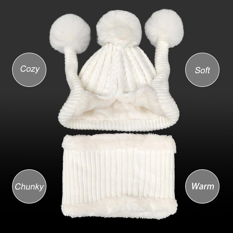 White Women's Sherpa Lined Beanie & Circle Scarf Set White Women's Sherpa Lined Beanie and Circle Scarf Set with Ear Flaps