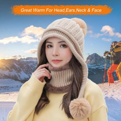 Women's Khaki Peruvian Winter Beanie and Circle Scarf Set with Pom Pom