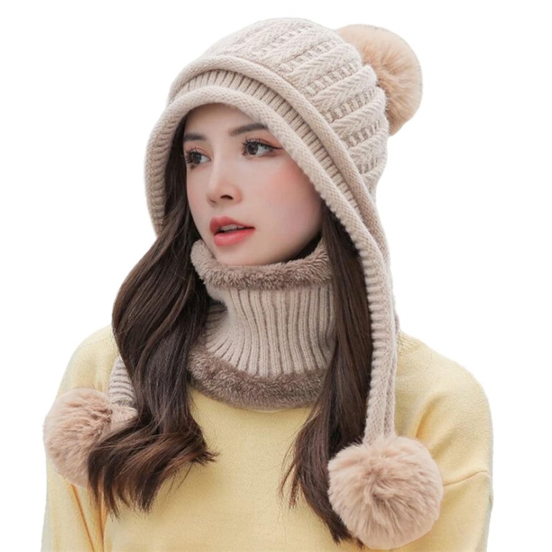 Women's Khaki Peruvian Winter Beanie and Circle Scarf Set with Pom Pom