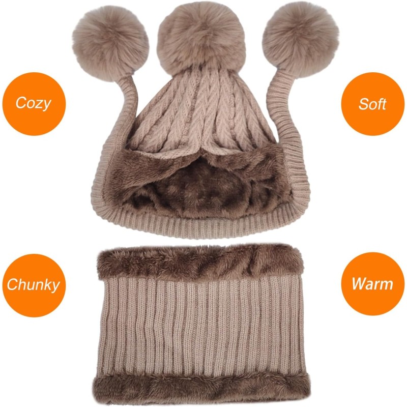 Women's Khaki Peruvian Winter Beanie and Circle Scarf Set with Pom Pom