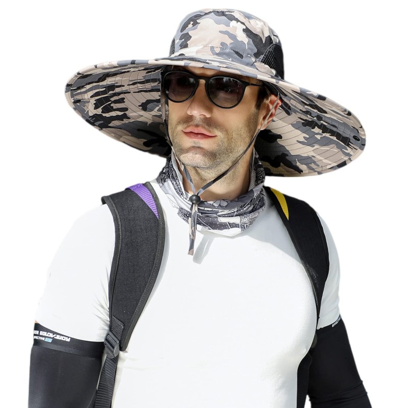 UPF50+ foldable wide brim unisex bucket hat for sun protection