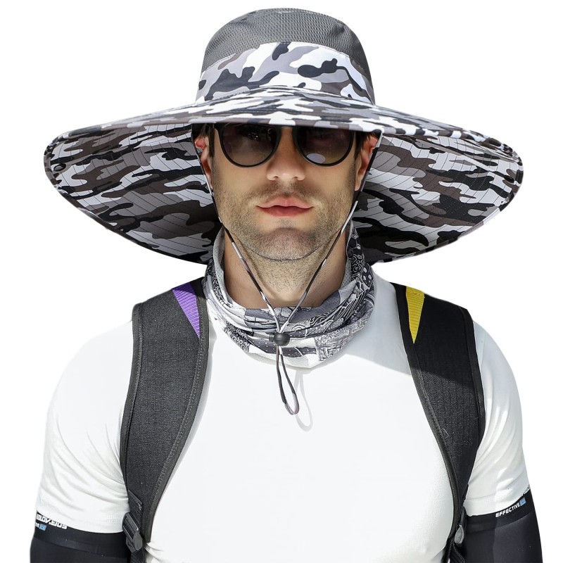 HUAMULAN 6 inch super wide brim sun hat unisex bucket hat for fishing hiking