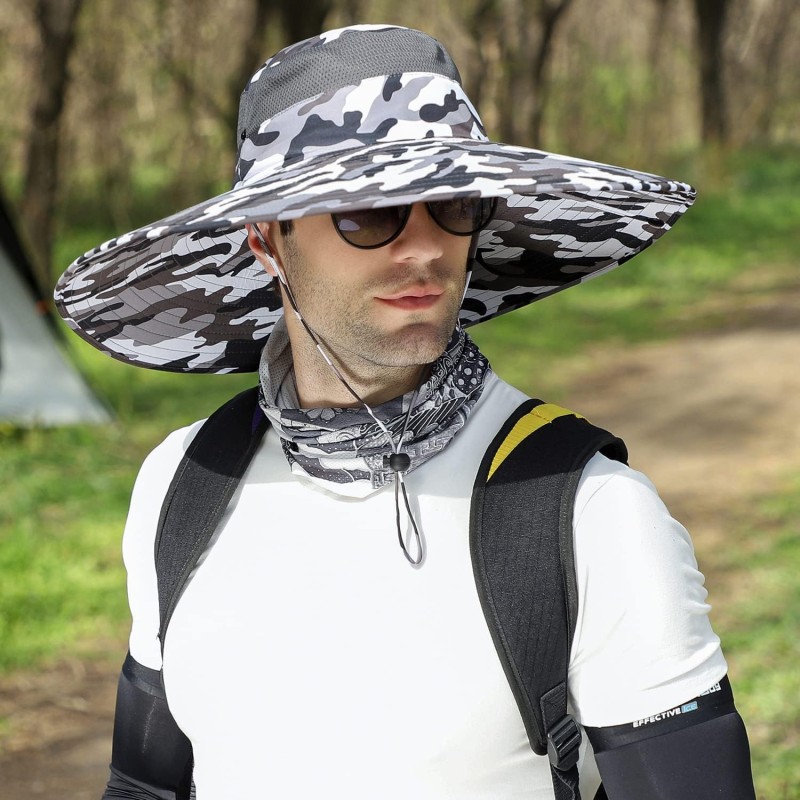 HUAMULAN 6 inch super wide brim sun hat unisex bucket hat for fishing hiking