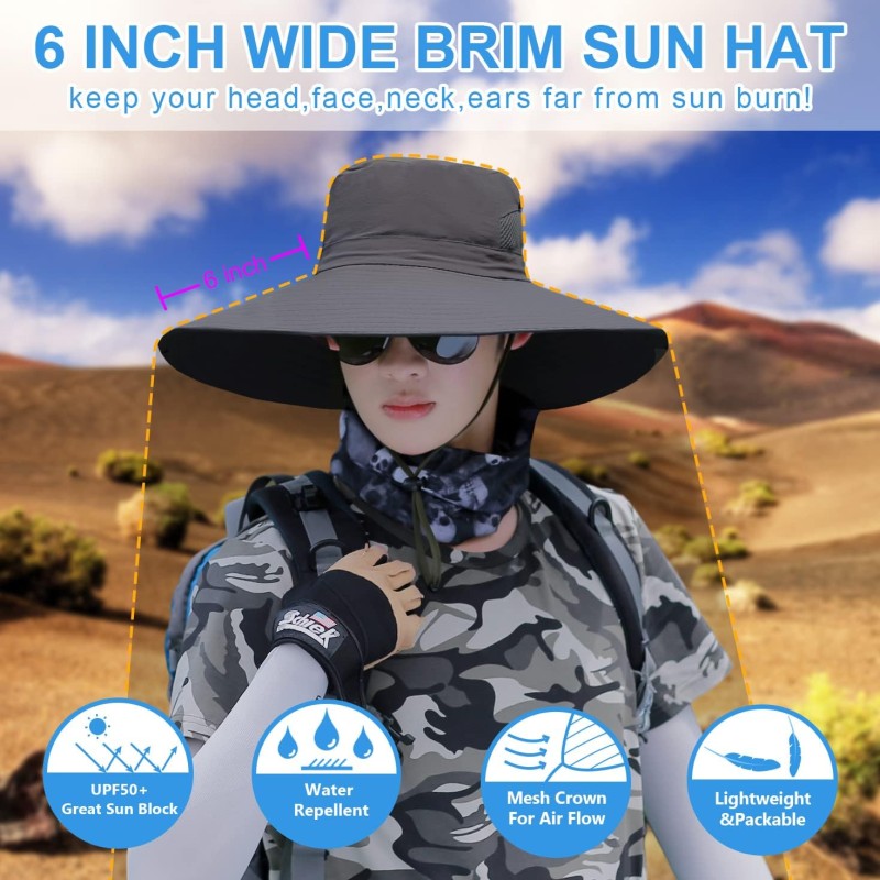 6 inch wide brim unisex sun protection bucket hat for hiking beach fishing