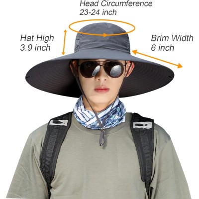Dark gray unisex bucket hat with 6 inch wide brim for sun protection
