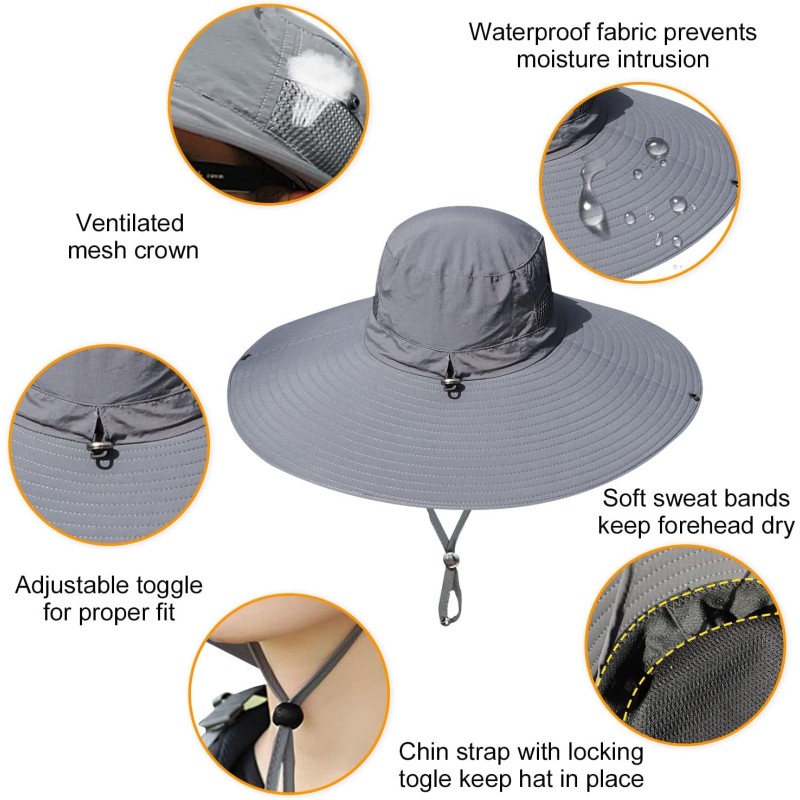 Dark gray unisex bucket hat with 6 inch wide brim for sun protection