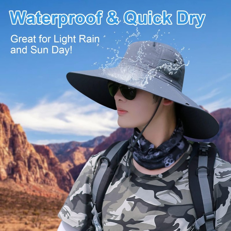 Dark gray unisex bucket hat with 6 inch wide brim for sun protection