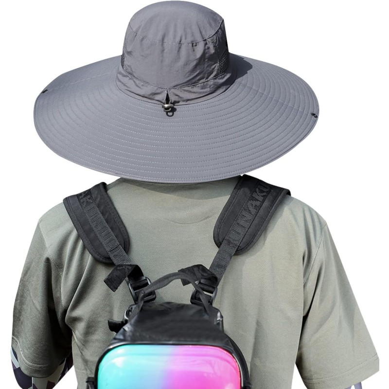 Dark gray unisex bucket hat with 6 inch wide brim for sun protection