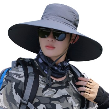 6 Inch Wide Brim Sun Protection Unisex Bucket Hat Dark Gray for Hiking Beach Fishing One Size