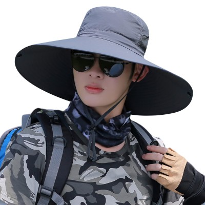 Dark gray unisex bucket hat with 6 inch wide brim for sun protection