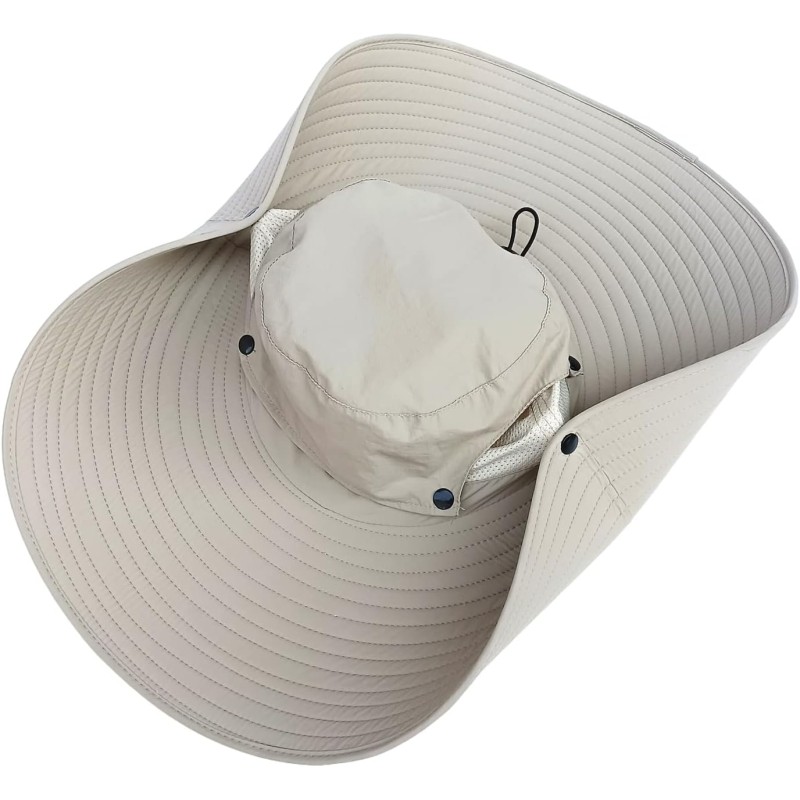 Unisex beige wide brim ventilated sun protection hat for hiking beach fishing