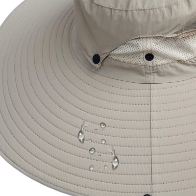 Unisex beige wide brim ventilated sun protection hat for hiking beach fishing