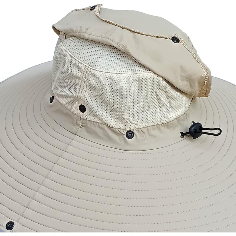 Unisex beige wide brim ventilated sun protection hat for hiking beach fishing