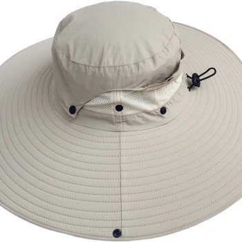 Unisex Wide Brim Ventilated Sun Protection Hat – Outdoor Hiking Beach Fishing Beige One Size