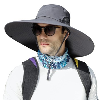 Unisex Wide Brim Sun Protection Hat Water Repellent One Size for Hiking Beach Fishing Garden
