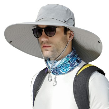 Unisex Wide Brim Sun Protection Hat Light Gray for Outdoor Hiking Beach Fishing Gardening