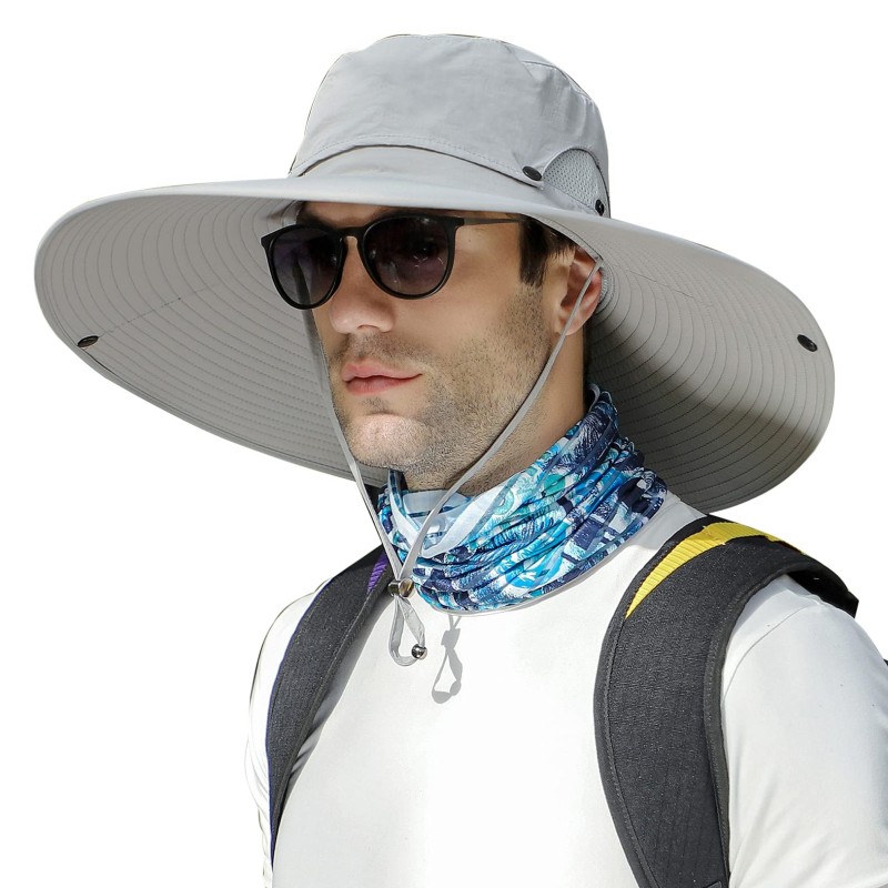 Unisex Light Gray Wide Brim Sun Protection Hat for Outdoor Use
