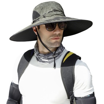 Unisex Wide Brim Sun Hat UV Protection Foldable Adjustable Summer Hat One Size for Fishing Hiking Beach Garden