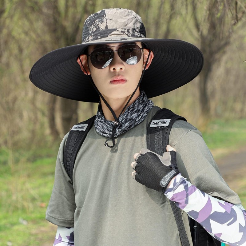 Unisex wide brim UV protection foldable summer sun hat for hiking fishing beach garden