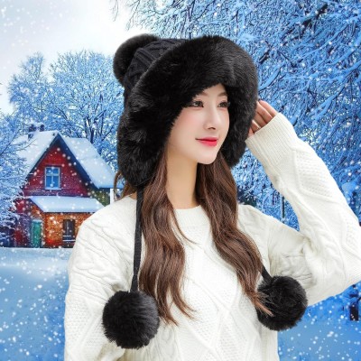 Women's Peruvian Ear Flap Beanie with 3 Pom Poms Fleece Lined Ski Hat