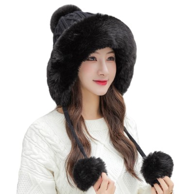 Women's Peruvian Ear Flap Beanie with 3 Pom Poms Fleece Lined Ski Hat