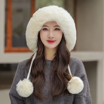 Women’s Winter Peruvian Beanie Ear Flaps 3 Pom Poms Fleece Lined Ponytail Ski Snow Hat One Size