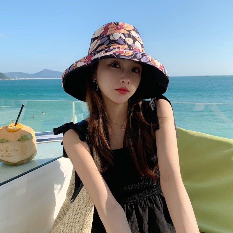 HUAMULAN Women's Summer Sun Hat for Beach & Travel HUAMULAN Women's Reversible Wide Brim UV Protection Foldable Beach Sun Hat