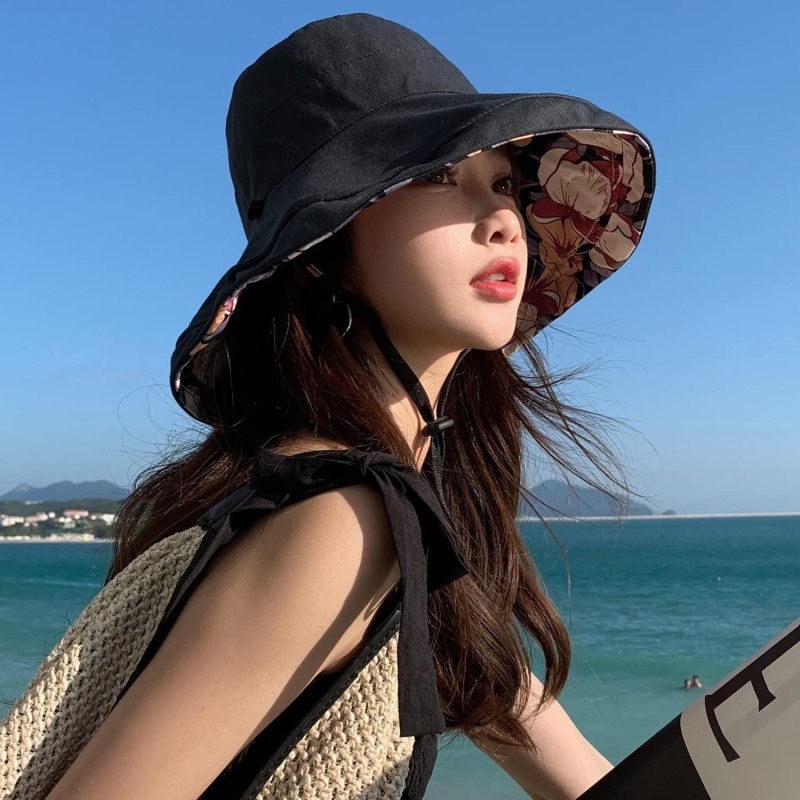 HUAMULAN Women's Summer Sun Hat for Beach & Travel HUAMULAN Women's Reversible Wide Brim UV Protection Foldable Beach Sun Hat