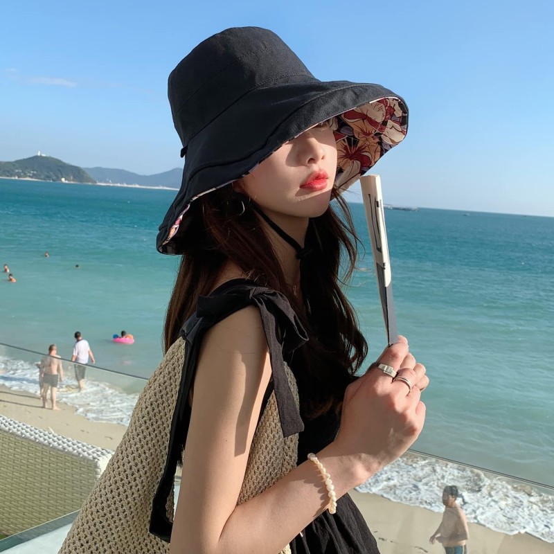 HUAMULAN Women's Summer Sun Hat for Beach & Travel HUAMULAN Women's Reversible Wide Brim UV Protection Foldable Beach Sun Hat