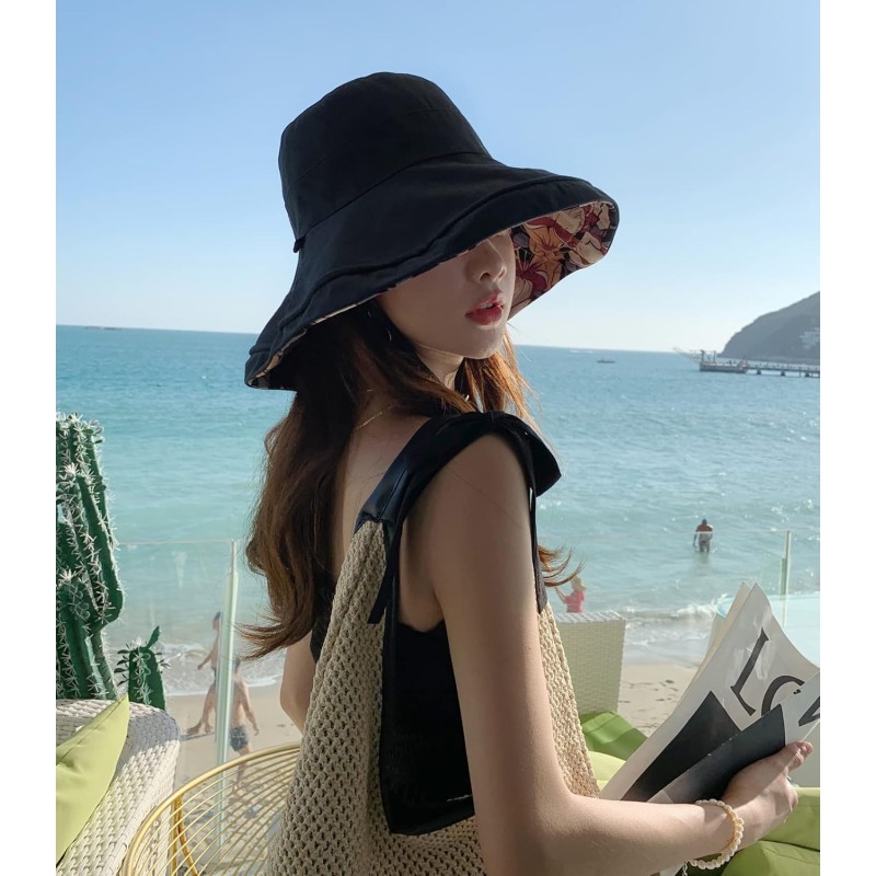 HUAMULAN Women's Summer Sun Hat for Beach & Travel HUAMULAN Women's Reversible Wide Brim UV Protection Foldable Beach Sun Hat