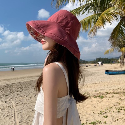 Women’s Floral Wide Brim UV Protection Sun Hat Women’s Summer Floral Wide Brim Reversible Foldable Sun Hat for Beach Travel