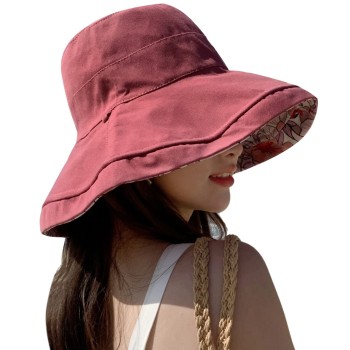 Women’s Summer Floral Wide Brim Sun Hat Wired Edge Reversible Foldable UV Protection Beach Travel Hat