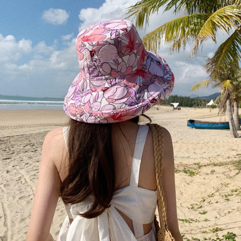 Women’s Floral Wide Brim UV Protection Sun Hat Women’s Summer Floral Wide Brim Reversible Foldable Sun Hat for Beach Travel