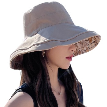 HUAMULAN Women's Summer Sun Hat Wide Brim Wired Edge Reversible Foldable UV Protection Beach Travel Hat One Size