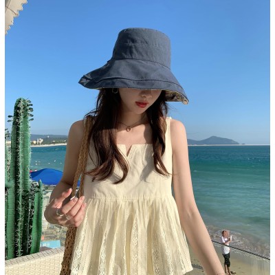 HUAMULAN Women's Navy Reversible Bucket Hat with UV Protection