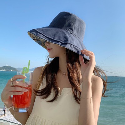 HUAMULAN Women's Navy Reversible Bucket Hat with UV Protection