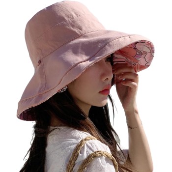 Women's Floral Wide Brim Sun Hat – Reversible Foldable Wired Edge UV Protection Beach Travel Hat