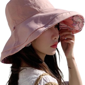 Women's Floral Wide Brim Sun Hat – Reversible Foldable Wired Edge UV Protection Beach Travel Hat