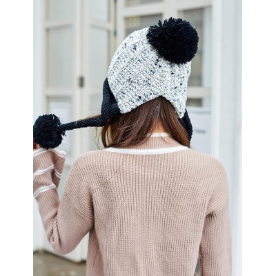 Women's Peruvian Ear Flap Beanie - White/Black Ski Hat Women's White/Black Peruvian Ear Flap Beanie with Sherpa Lining