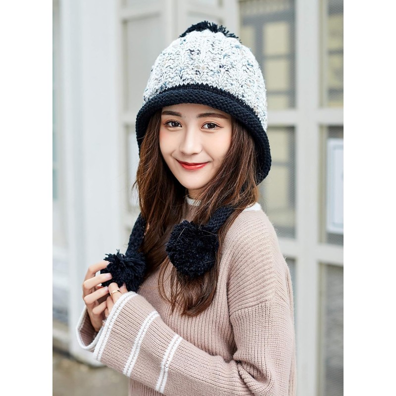Women's Peruvian Ear Flap Beanie - White/Black Ski Hat Women's White/Black Peruvian Ear Flap Beanie with Sherpa Lining