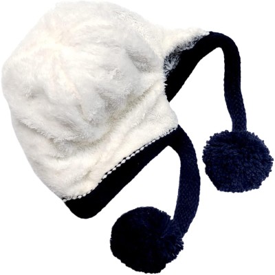 Women's Peruvian Ear Flap Beanie - White/Black Ski Hat Women's White/Black Peruvian Ear Flap Beanie with Sherpa Lining