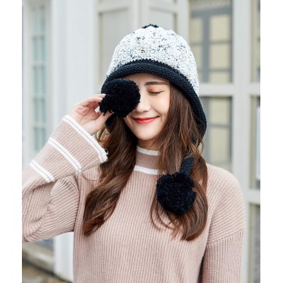 Women's Peruvian Ear Flap Beanie - White/Black Ski Hat Women's White/Black Peruvian Ear Flap Beanie with Sherpa Lining
