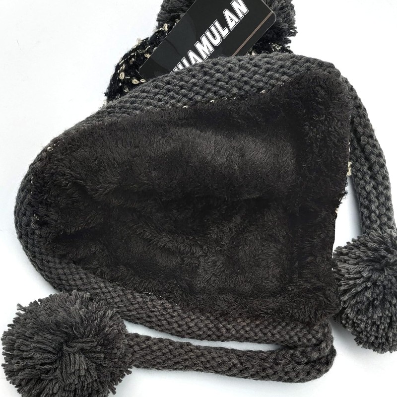 Peruvian Knit Ear Flap Beanie Fleece Lined Ski Hat Women's Black Peruvian Knit Ear Flap Beanie with Fleece Lining