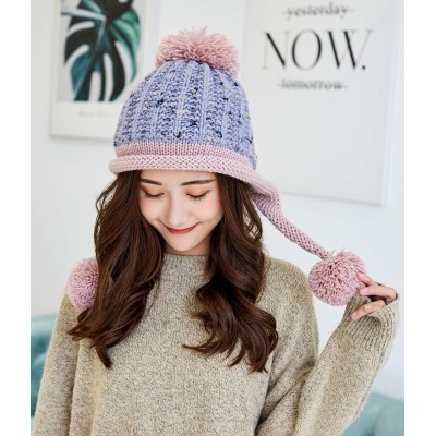 Light gray women’s Peruvian winter ski beanie with ear flaps, 3 pom poms, fleece lining, ponytail friendly