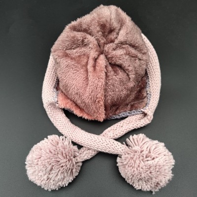 Light gray women’s Peruvian winter ski beanie with ear flaps, 3 pom poms, fleece lining, ponytail friendly