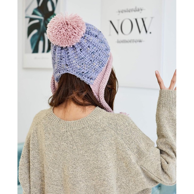 Light gray women’s Peruvian winter ski beanie with ear flaps, 3 pom poms, fleece lining, ponytail friendly